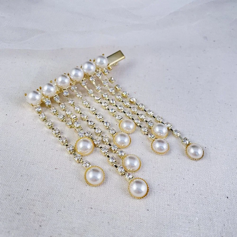"Finesse" Gold Pearl Drop Hair Clip - Picture 2 of 3
